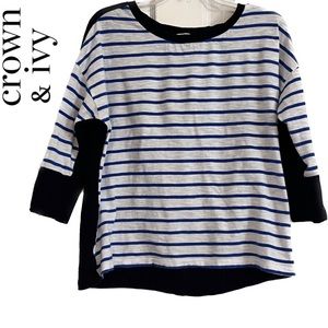 Crown & Ivy blue, and white stripe 3/4 sleeve shirt size PL